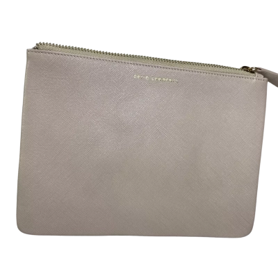 David Lawrence Saffiano Pouch in a light beige / soft pink nude colorway, featuring a distinct textured cross-hatch pattern characteristic of Saffiano leather