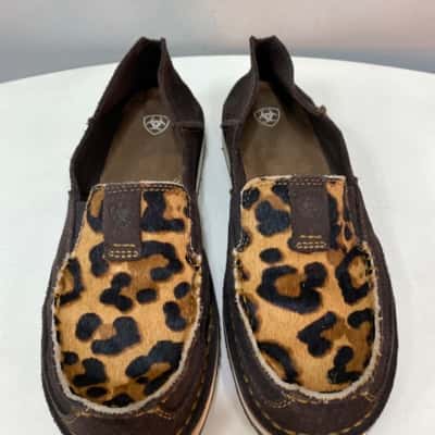 ARIAT Womens  Size 9 Suede & Calf Hair Leather Slip-ons Leopardprint / Brown 