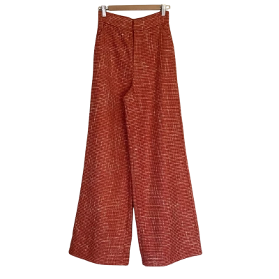 Showpo.  High Waisted Wide Leg Pant.  Deep Orange Check.  Size 8 
