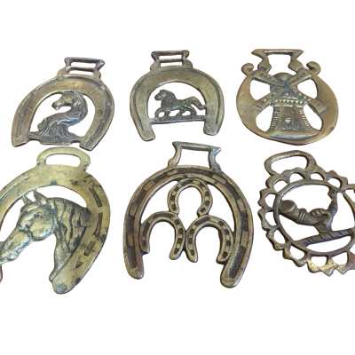6 x vintage horse brass