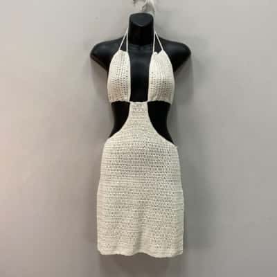 Beginning Boutique Womens  Size 8 Crochet Mini Dress Cream 