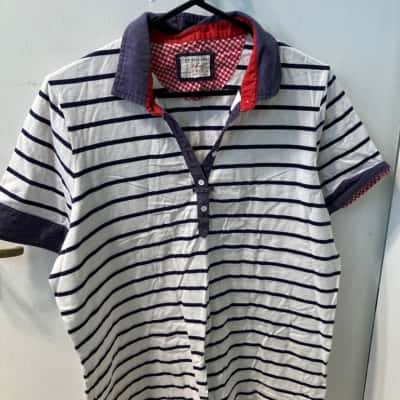 RB Sellars Womens  Size 18 Short Sleeve Shirt Navy Blue / Striped / White 