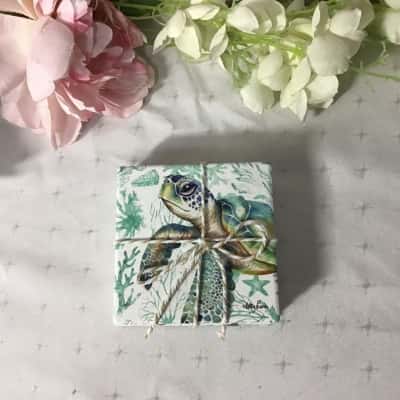 Kelly Lane 4 Pack Assorted Coastal Turtle Ceramic Coasters (new)