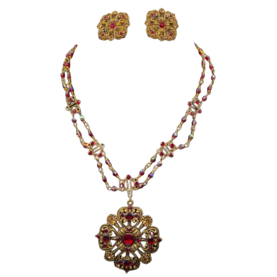 Avon Fashion Womens Earrings / Necklace / Pendant Gold / Red 