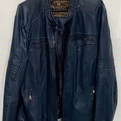  Men's  PERUZI Size XXXL Leather Jacket Blue 