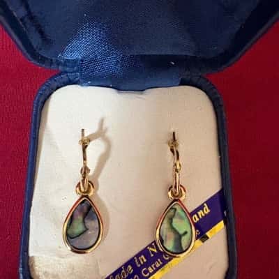  Women's Ariki 22 Carat Gold Plated Hoop Earrings featuring Paua Shell Teardrops 