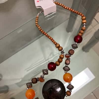  Womens Beaded Necklace Black  / Brown / Orange / Red / Silver 