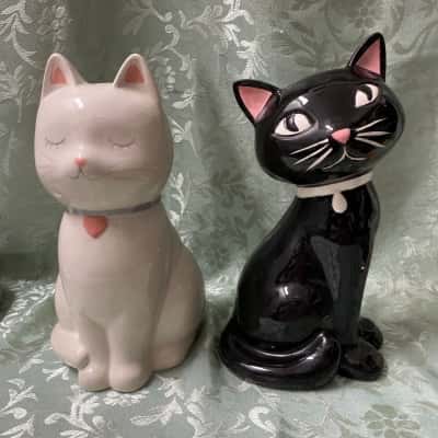 2 Ceramic Cat Money Boxes