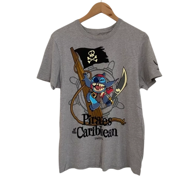 Disney Lilo & Stitch x Pirates of the Caribbean Size M Short Sleeve Top Grey 