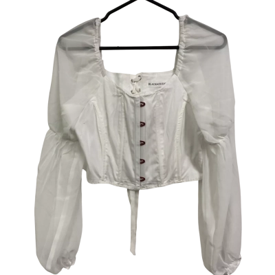 Black Friday Womens  Size 12 Cropped Top / Long Sleeve Shirt White 