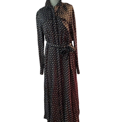 BOSS Womens  Size 10 Long Sleeve Dress Black  / Brown / Pattern / White 