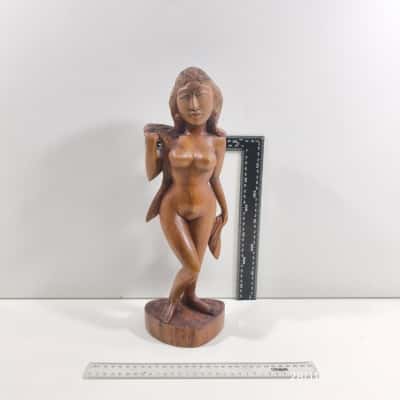 Wooden Female Carved Statue Figurine Hand Made 