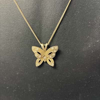 45cm Womens Necklace / butterfly Pendant 925 Silver 