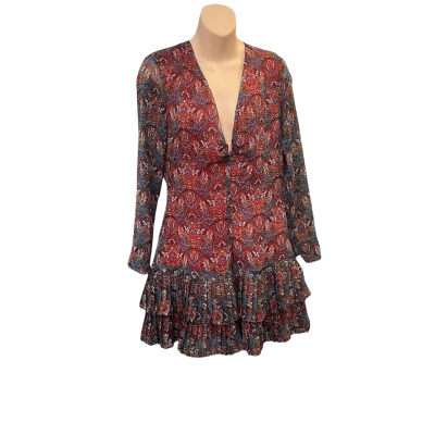 The East Order Womens  Size S Floral Dress / Long Sleeve Dress / Mini Dress Blue / Floral / Red 