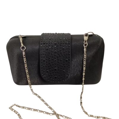 Cruise Club Luxurious Black Satin Rhinestone Evening Clutch Bag NEW!