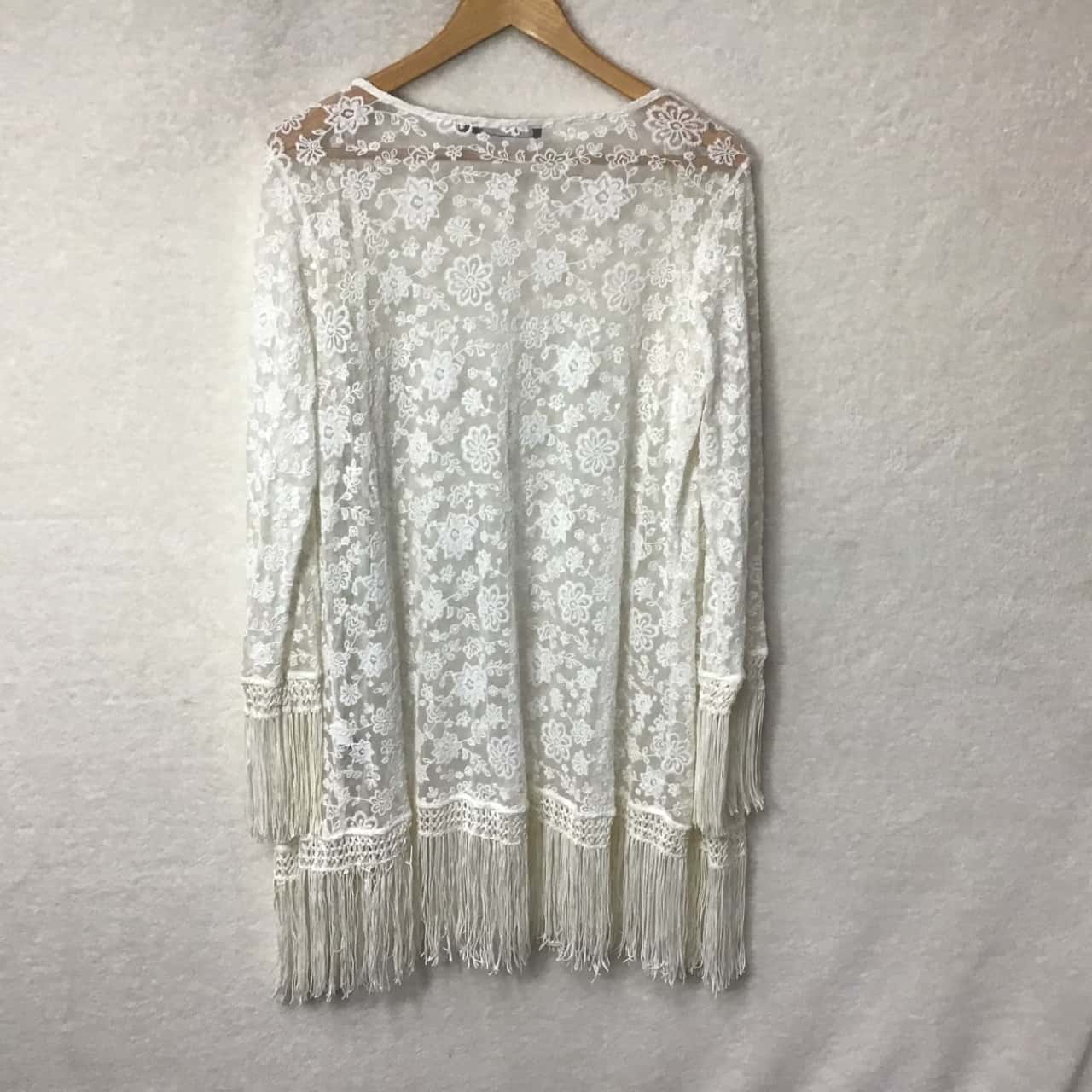 Sportsgirl Womens Size M White / Floral Net Lace Long Sleeve Open