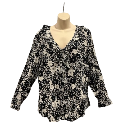 Blue Illusion Womens  Size 3L Blouse Black  / Pattern / White 