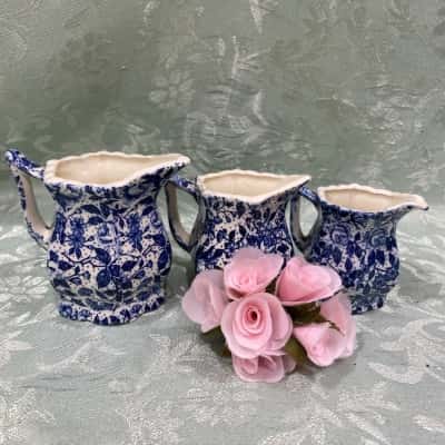 Vintage Ernesto Blue & White Porcelain Creamers