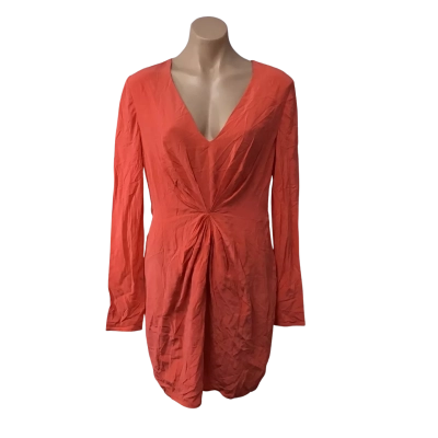 Zimmermann Womens Size 3 Orange Silk Long Sleeve V-neck Dress 