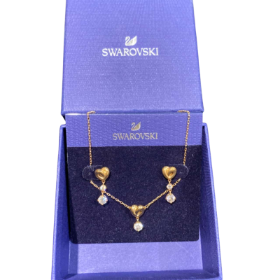 Swarovski Womens Long Heart Earrings / Necklace Rose Gold Plated