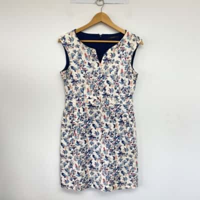 Esprit White Blue Floral SLeeveless Mini Dress Size 12 