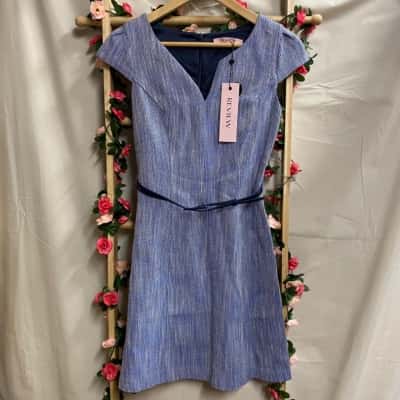 Womens Review Blue Aero Dress w/ Belt Size 8 RRP $259.95