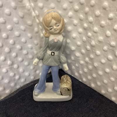 Vintage Ceramic Figurine with Travel Bag