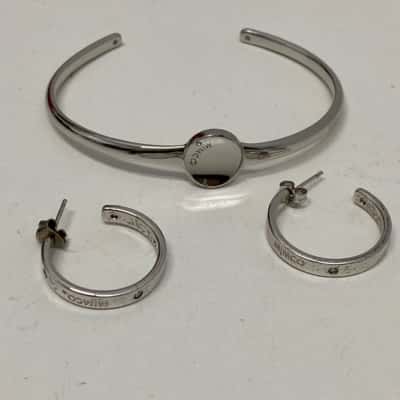 Mimco Womens Cuff Bangle / Earrings Silver Tone