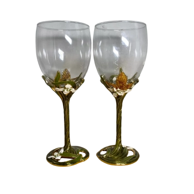 Enamelled butterfly wine glasses set of 2