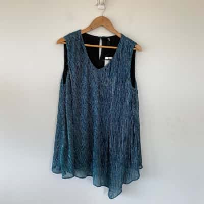 Taking Shape Black Blue Carnival Of Venice Sleeveless Top  Size 18