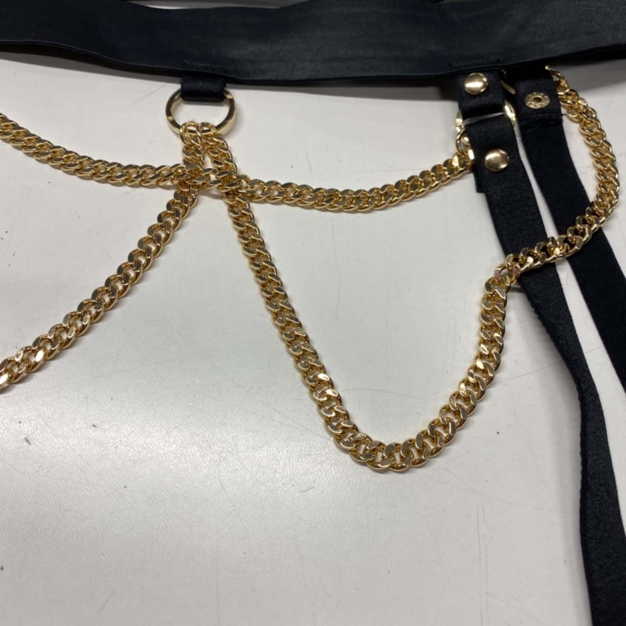Honey Birdette Size S Black / Gold chain suspenders