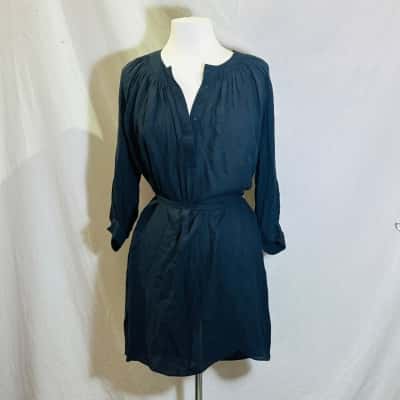 WITCHERY Size XS Long Sleeve Silk Dress Navy Blue 