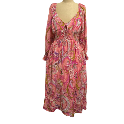 Fria Size 12 Casual Dress / Floral Dress / Midi Dress Pink  