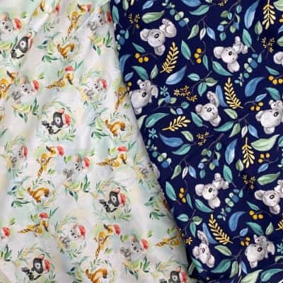 Navy Blue Koala Pattern (100cm x 190cm) And White Green Cat Bird Pattern (260cm x 135cm) Fabric