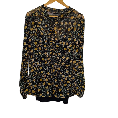 Liz Jordan Womens  Size XL Long Sleeve Top Black  / Floral / Yellow 
