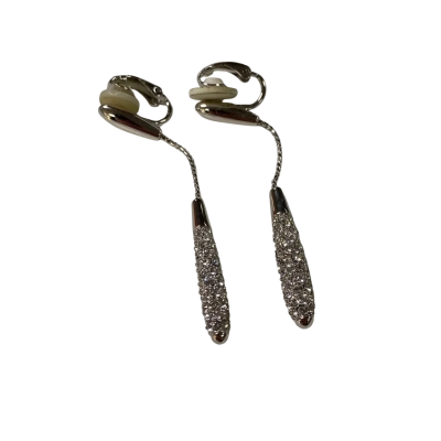 Silver stone Crystal Embellished Drop Clip-On Earrings