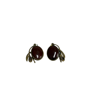 Brown stone lily boarder clip on earrings