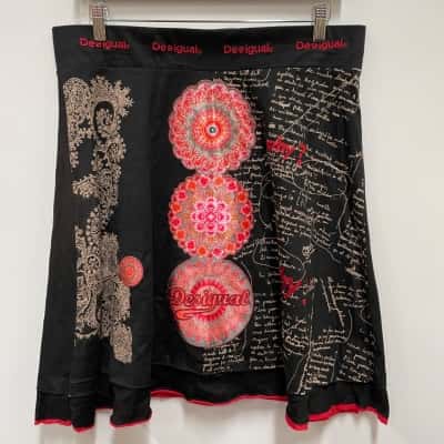 Desigual Black Appliqué Skirt ~Size 12