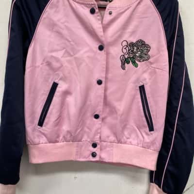 Revival Womens  Size 10 Bomber Jacket Blue / Pink  