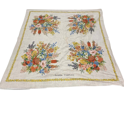  Vintage “Australia Wildflowers” Linen Tablecloth 127 x 110 cm(Loose Manchester)