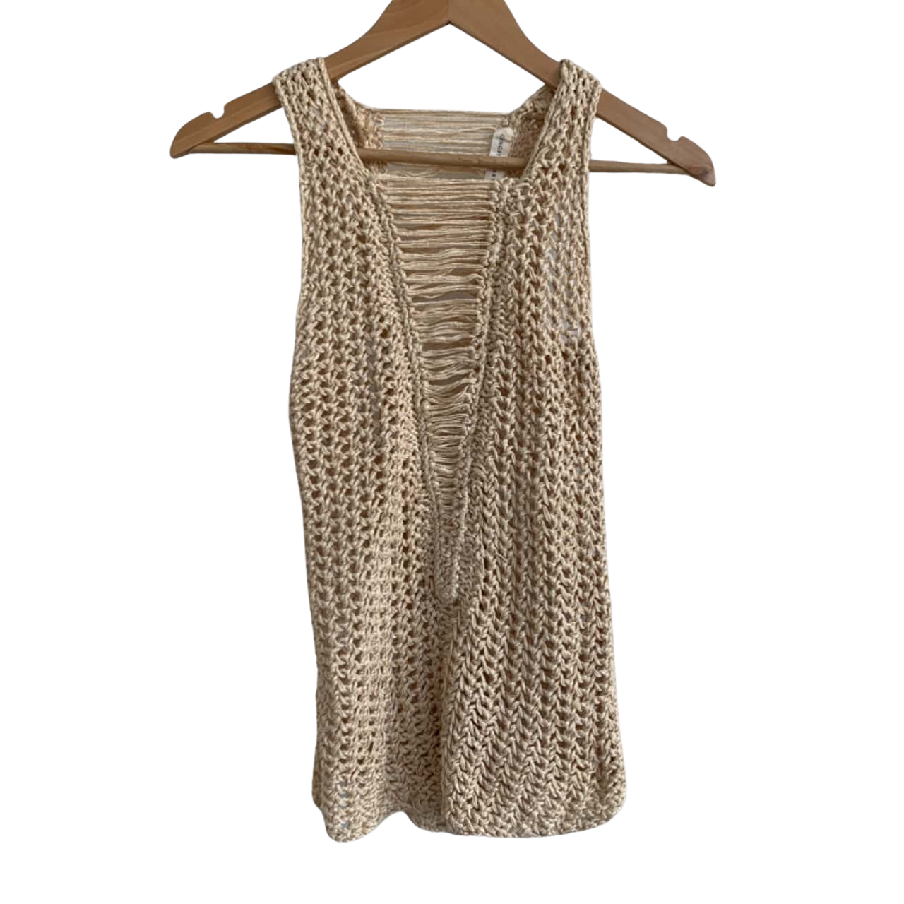 Women's Cream V-Neck Solid Sheer Crochet Top