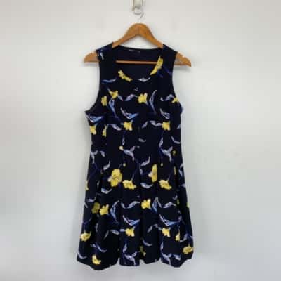Tokito Navy Blue Yellow Floral Mini Dress Size 14 