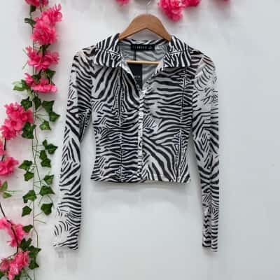 Lioness Womens Collins Mesh Long Sleeve Shirt Size S Black  / White 