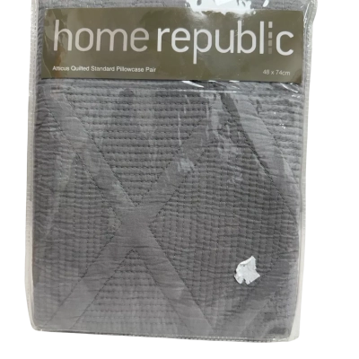 Home Republic - Grey - Atticus Quilted Standard Pillowcase -Pair.