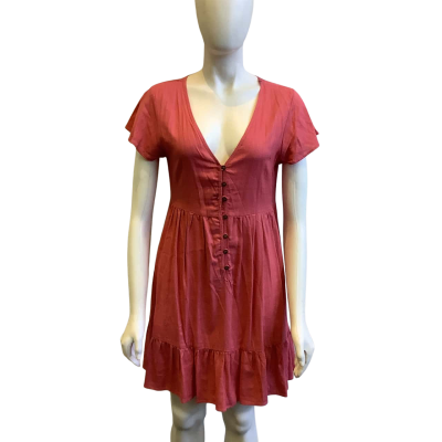 BNWT Caroline Morgan Women's Size 10 Linen Blend Short Sleeved Mini Dress Coral 