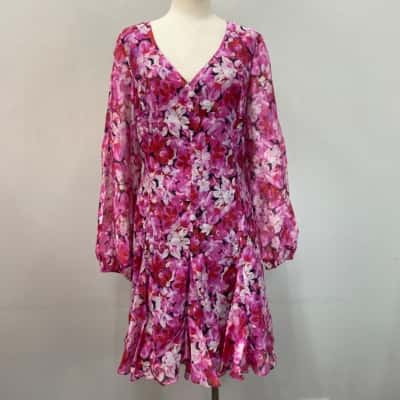 Portmans Womens  Size 18 Floral Linen blend Dress Pink  