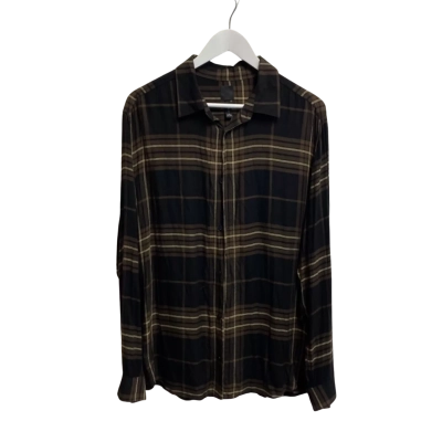 H&M Mens Size L Long Sleeve Shirt / Polo Black  / Brown / Striped 