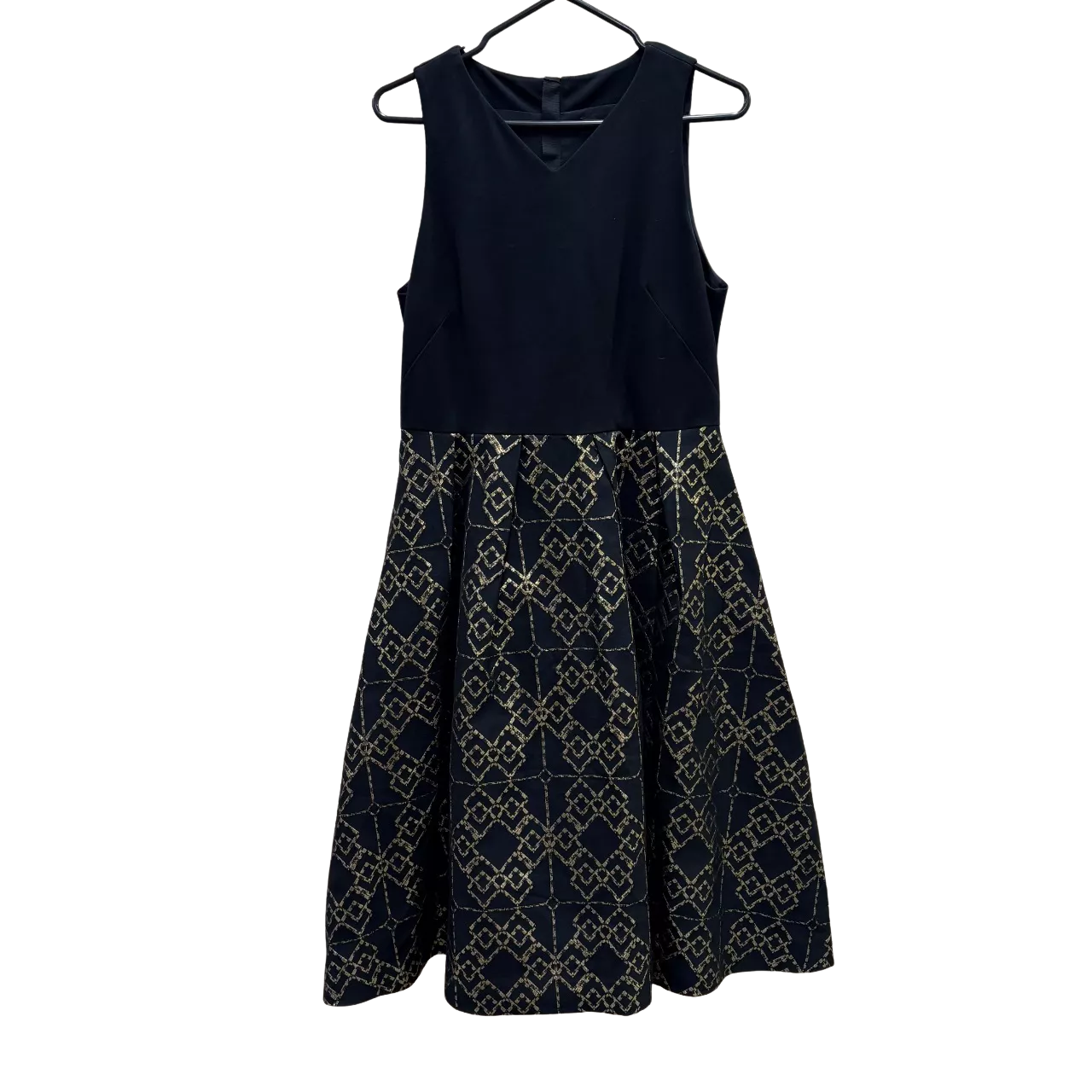 Ted Baker Black and Gold Sleeveless Midi Dress Size 14 - Used Very Good