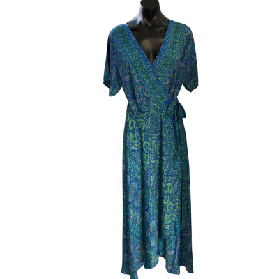 Lily T Womens  Size L Wrap Dress Blue / Floral 