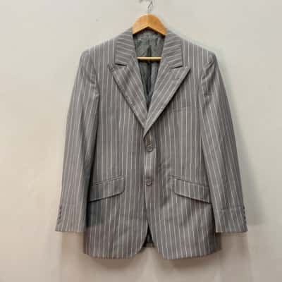 Uber Stone Mens  Size 87R Suit Jacket Grey / Striped / White 